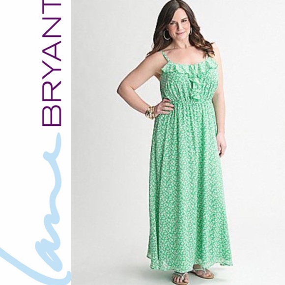 Lane Bryant Dresses & Skirts - Lane Bryant Green Floral Ruffled Maxi Dress